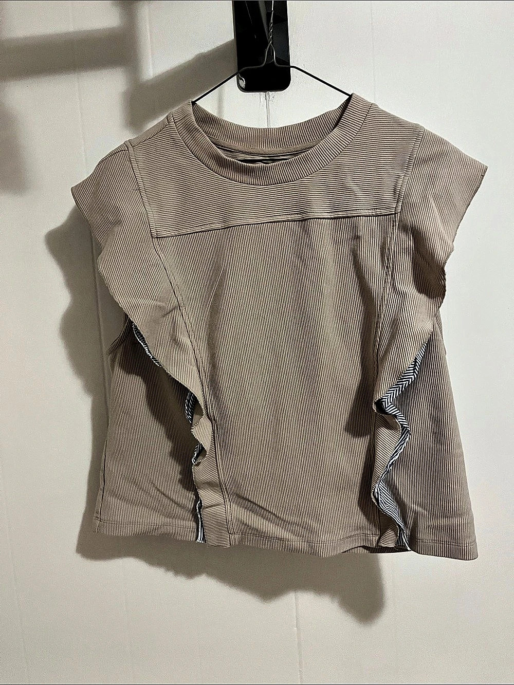 Anthropologie Striped Short Sleeve Blouse in Beige & Blue Size XS
